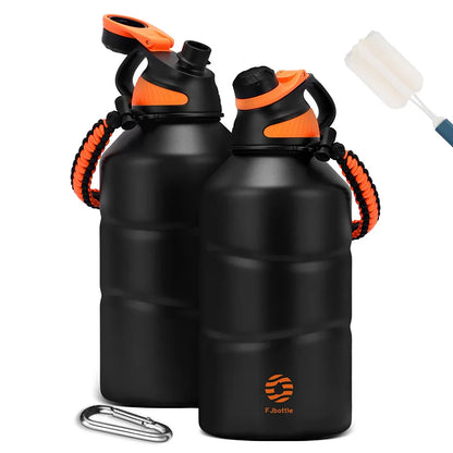 FEIJIAN Thermos Bottle 1.9L Large Capacity Stainless Steel Black Orange 1900ml