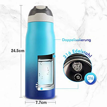 FEIJIAN Insulated Water Bottle with Straw Lid Double Wall Thermos Stainless Steel
