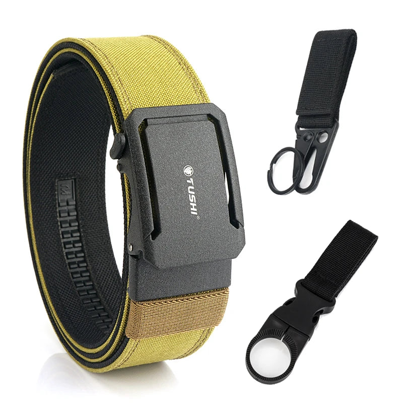 VATLTY 4.3cm Hard Tactical Belt 1100D Tight Nylon Alloy Automatic Buckle Wolf brown set A 120cm