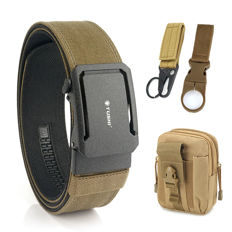 VATLTY 4.3cm Hard Tactical Belt 1100D Tight Nylon Alloy Automatic Buckle Dark brown set C 120cm