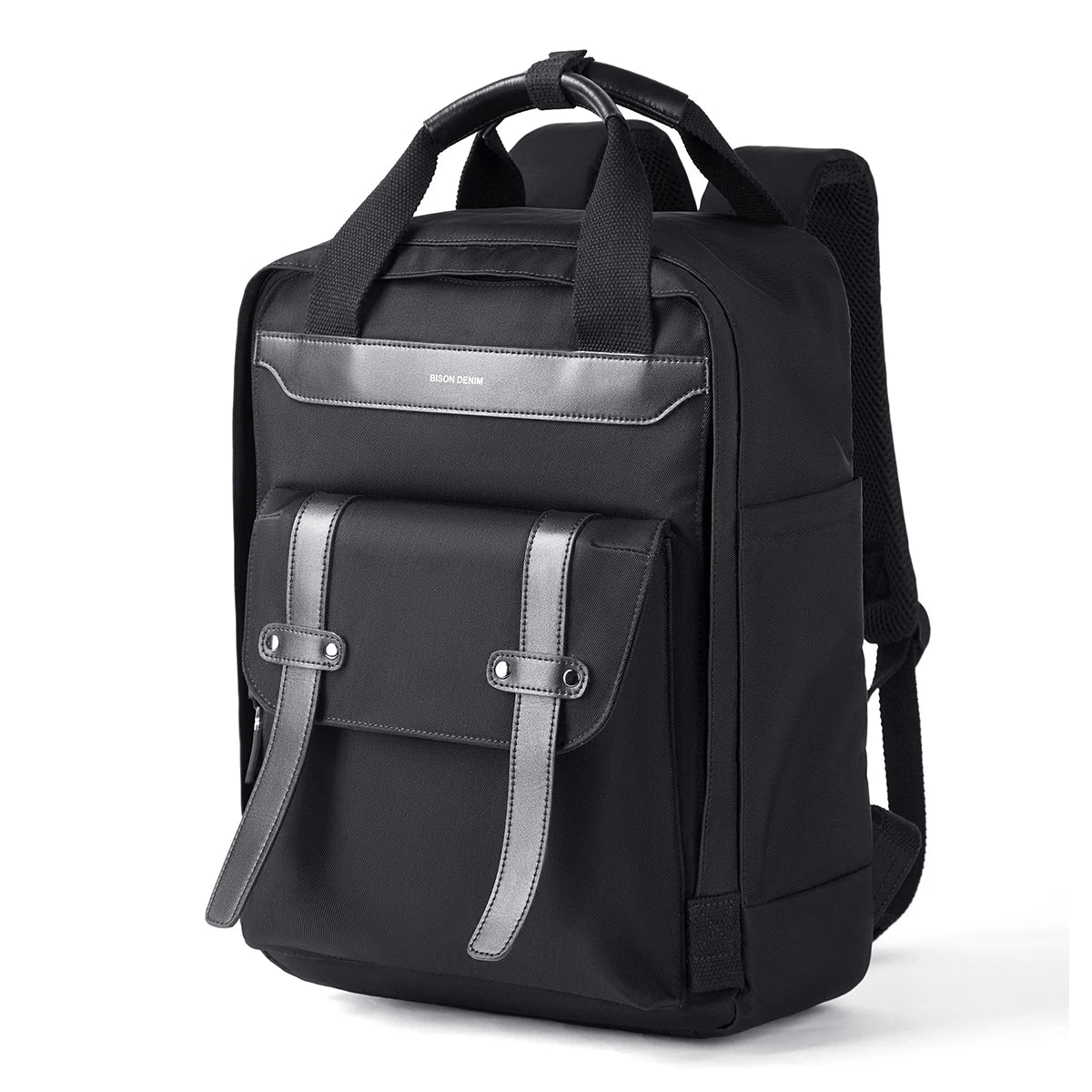 BISON DENIM Multifunction Waterproof Backpack Men Women Luxury Student School Bags Casual Notebook Backpacks 15.6 Inch Laptop Bag N20248 Black