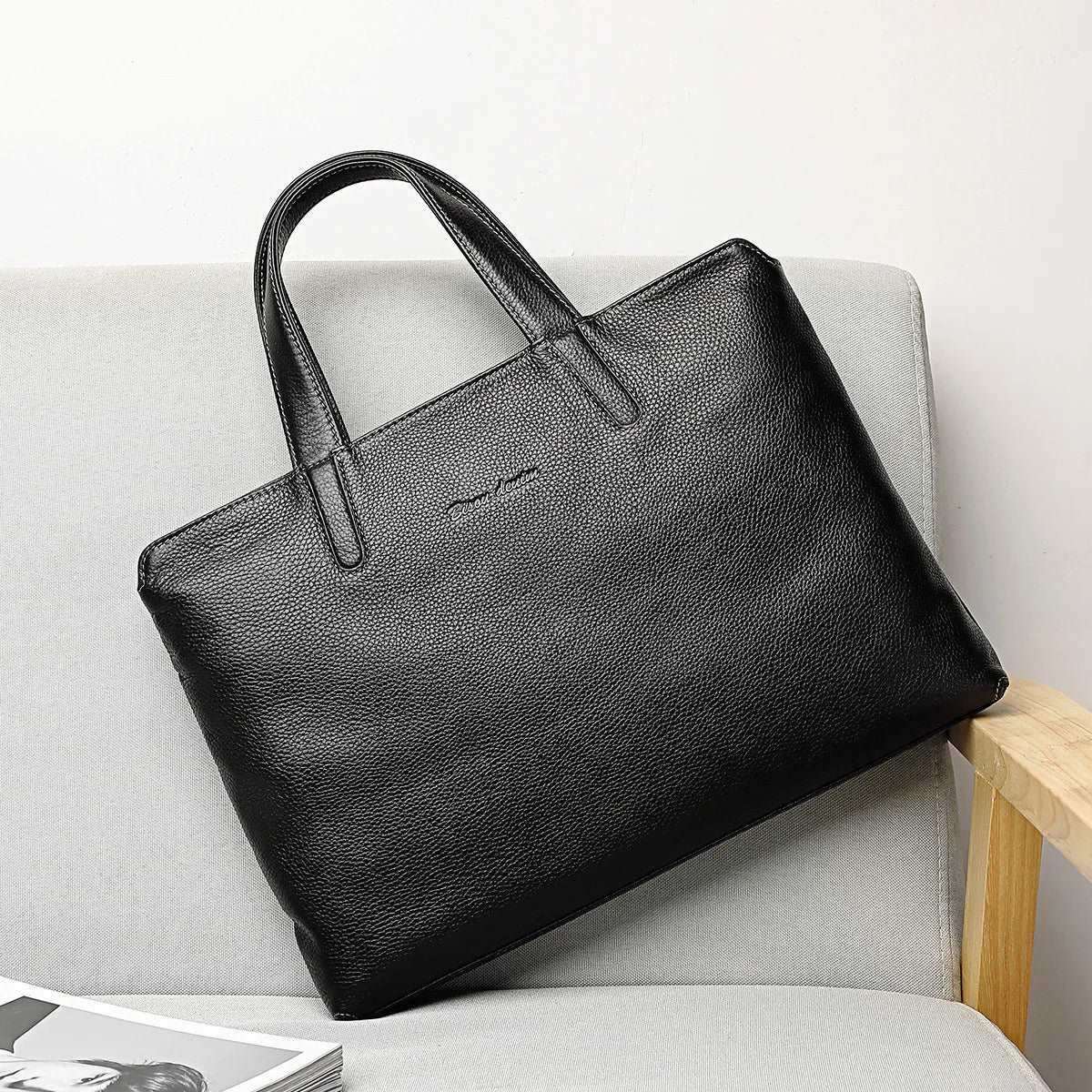 BISON DENIM Luxury Genuine Leather Business Men's Briefcase Black