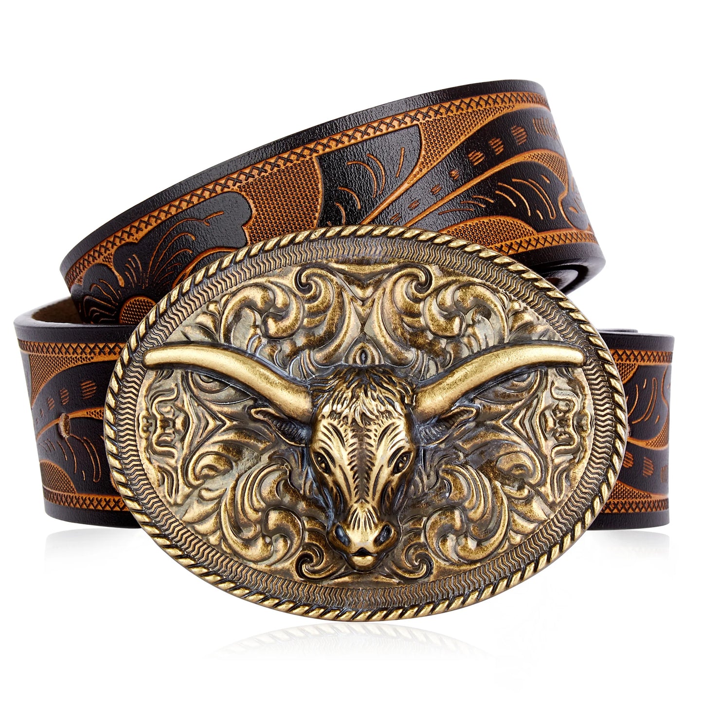 BISON DENIM Vintage Men's Belt Genuine Leather Cowhide Western Cowboy NK0057G DS050-1ZM