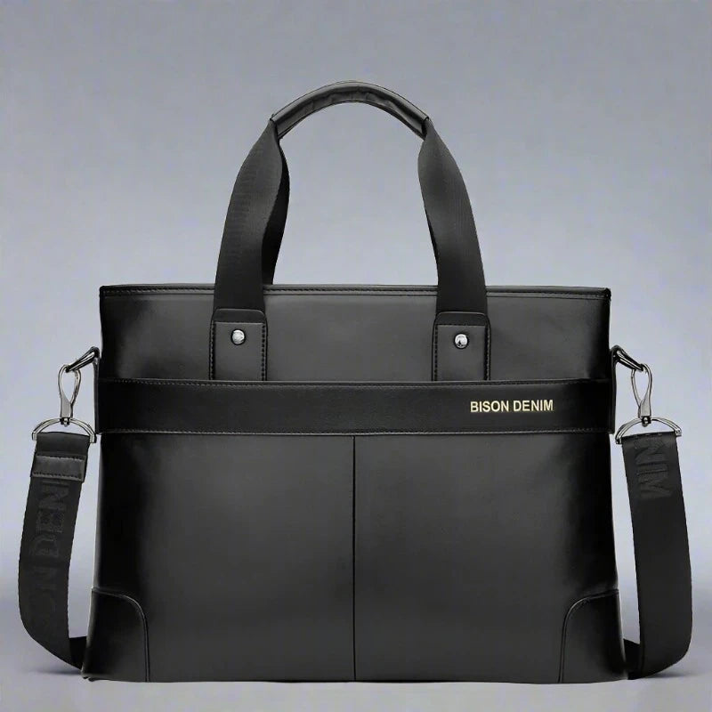 BISON DENIM Cowhide Briefcase Business Travel Bag Laptop Handbag N2195-1H