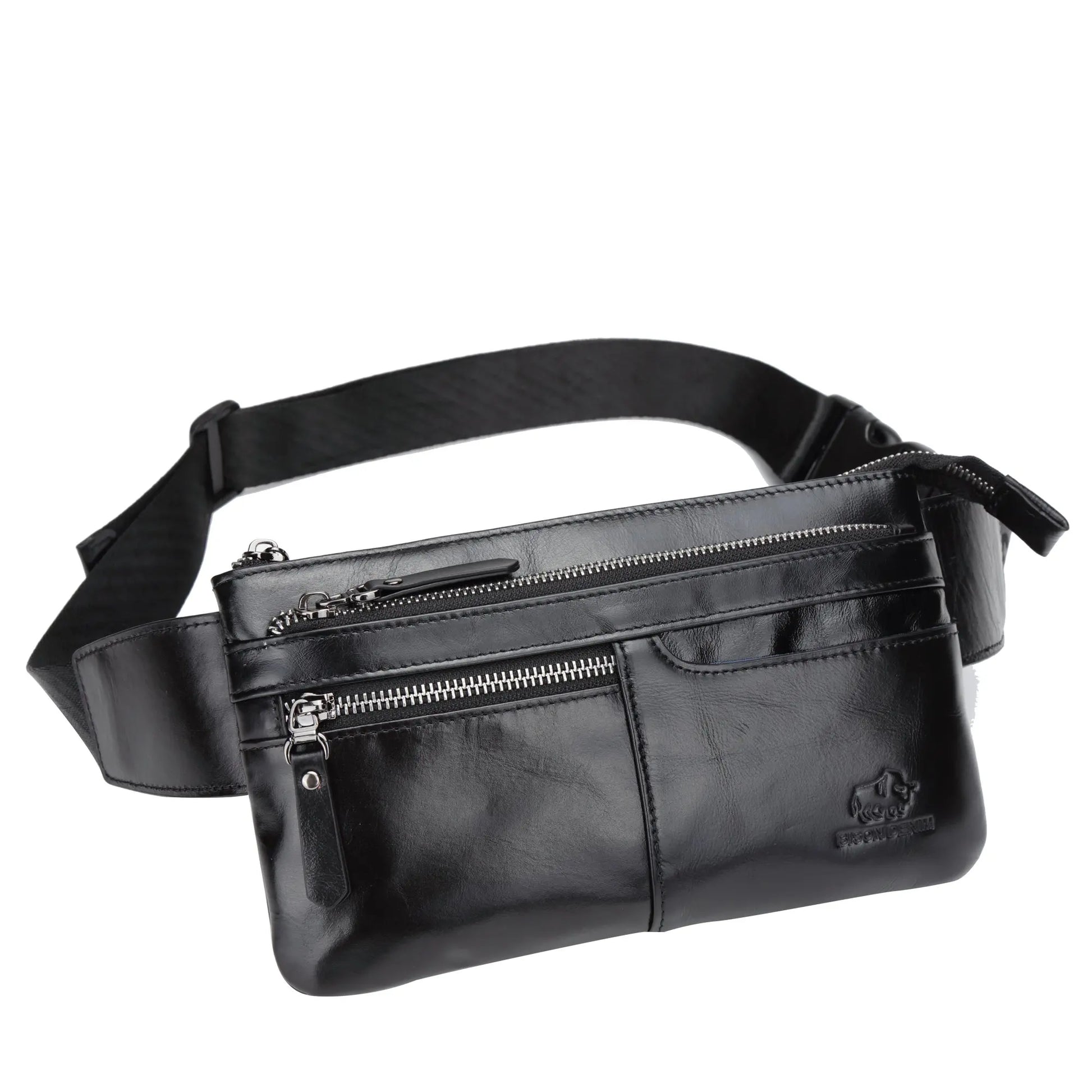 BISON DENIM Leather Waist Bag Cell Phone Bags Men Women Travel Bag Retro Chest Purse Lightweight Casual Shoulder Bag