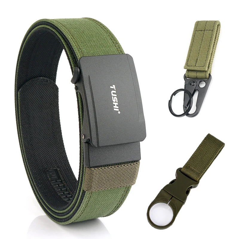 VATLTY New Men's Military Pistol Belt Metal Automatic Buckle Sturdy Nylon ArmyGreen set A 120cm