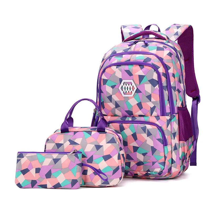 School Backpack Set Waterproof Nylon Purple 1 Set