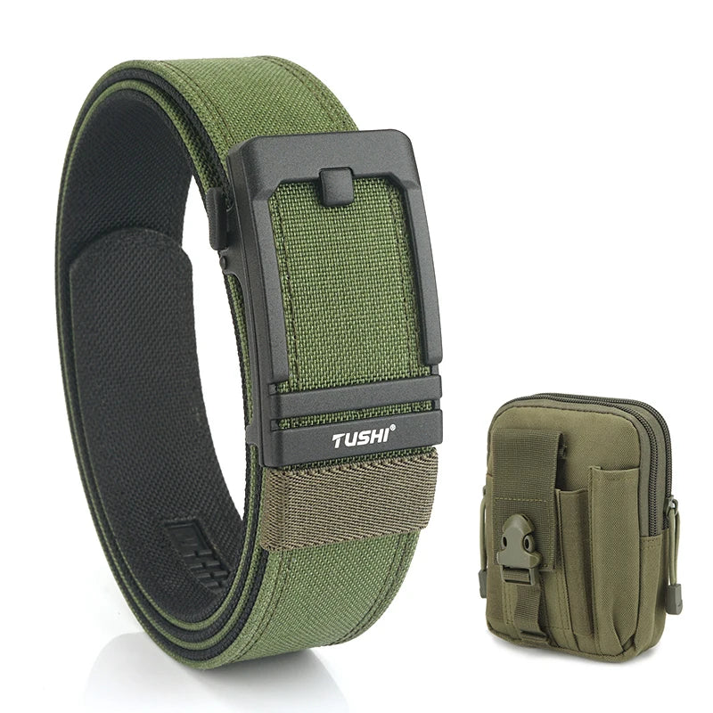 VATLTY New Tactical Pistol Airsoft Belt for Men Metal Automatic Buckle ArmyGreen set B 120cm