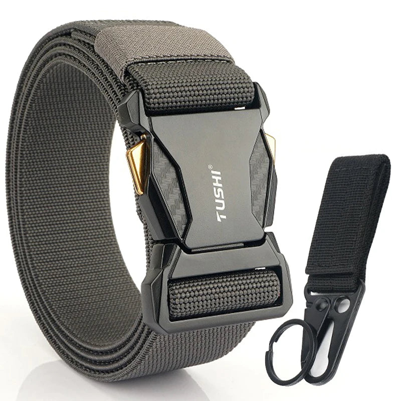 Elastic Belt for Men/Unisex Alloy Buckle Quick Release Carbon Texture Dark gray set