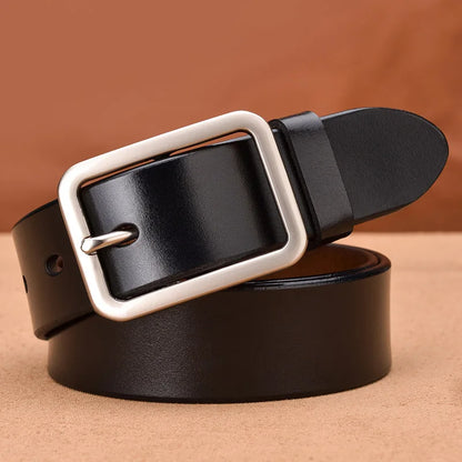 VATLTY 95cm-115cm Women's Leather Belt 33mm Natural Cowhide Black
