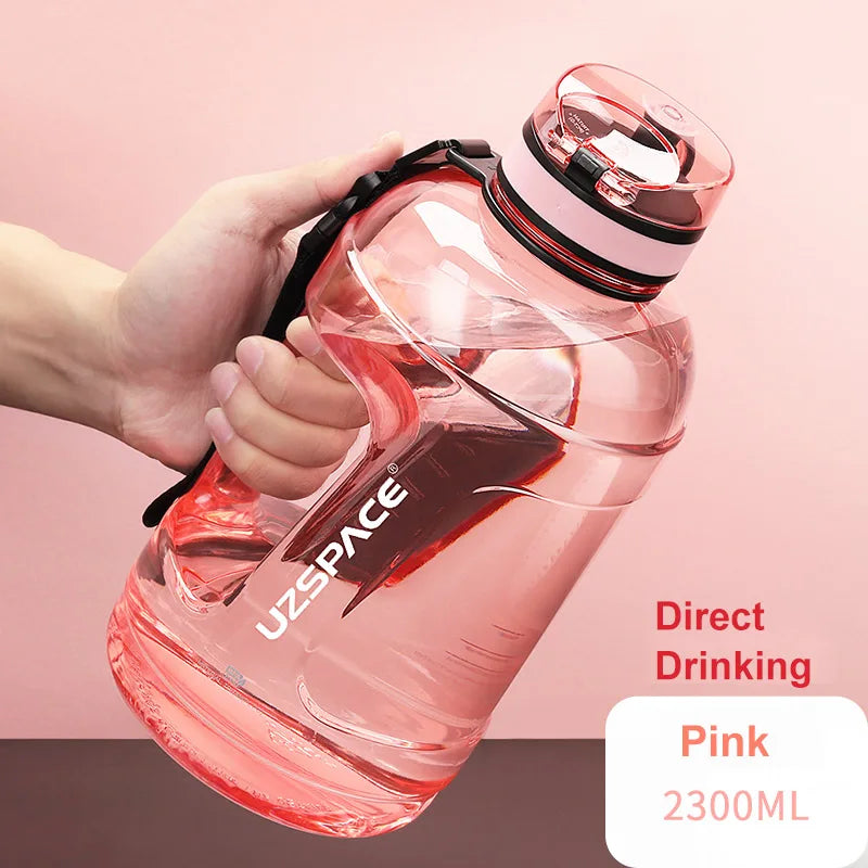 UZSPACE 2.3L 2000ML Water Bottle with Straw Clear Large-capacity Pink