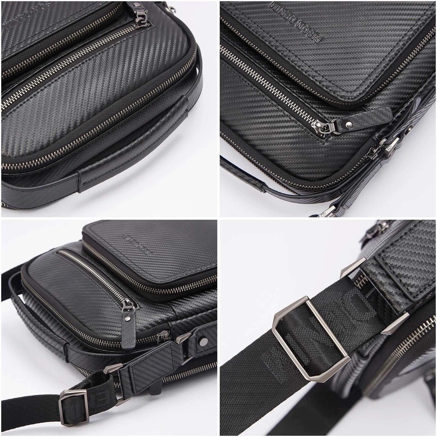 BISON DENIM Carbon Fiber Leather Messenger Bag