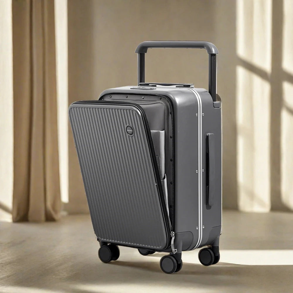 Mixi Front Laptop Pocket Suitcase Wide Handle Travel 20'' 24'' Rock Gray
