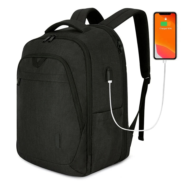 BAGSMART Men's/Women's Backpack Anti-theft Large Waterproof with USB Charging Port 17.5 inch laptop Black