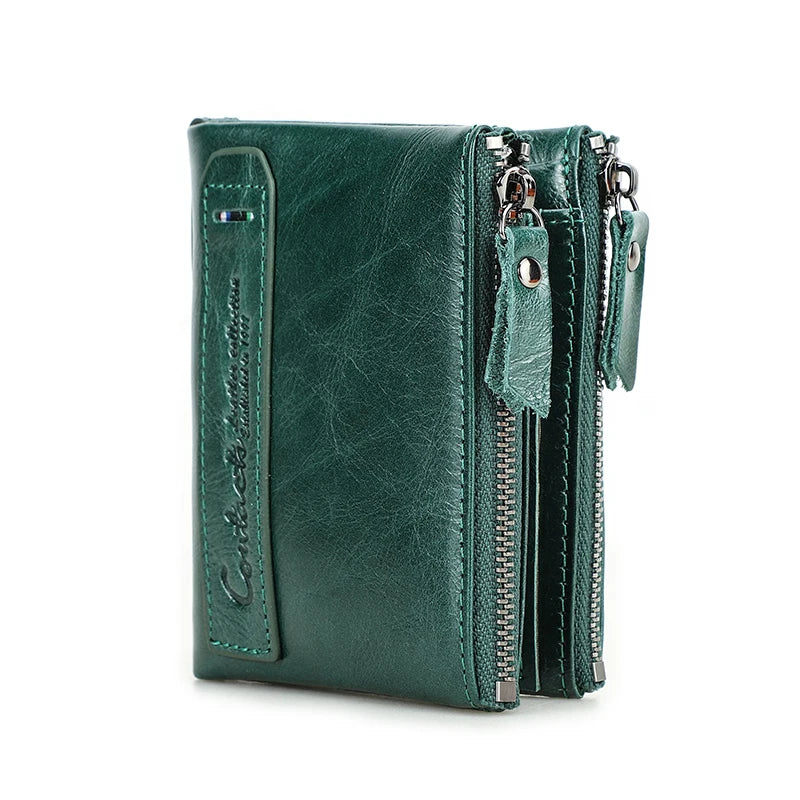 CONTACT'S HOT Genuine Crazy Horse Cowhide Leather Men's Wallet RFID blocking Glass green