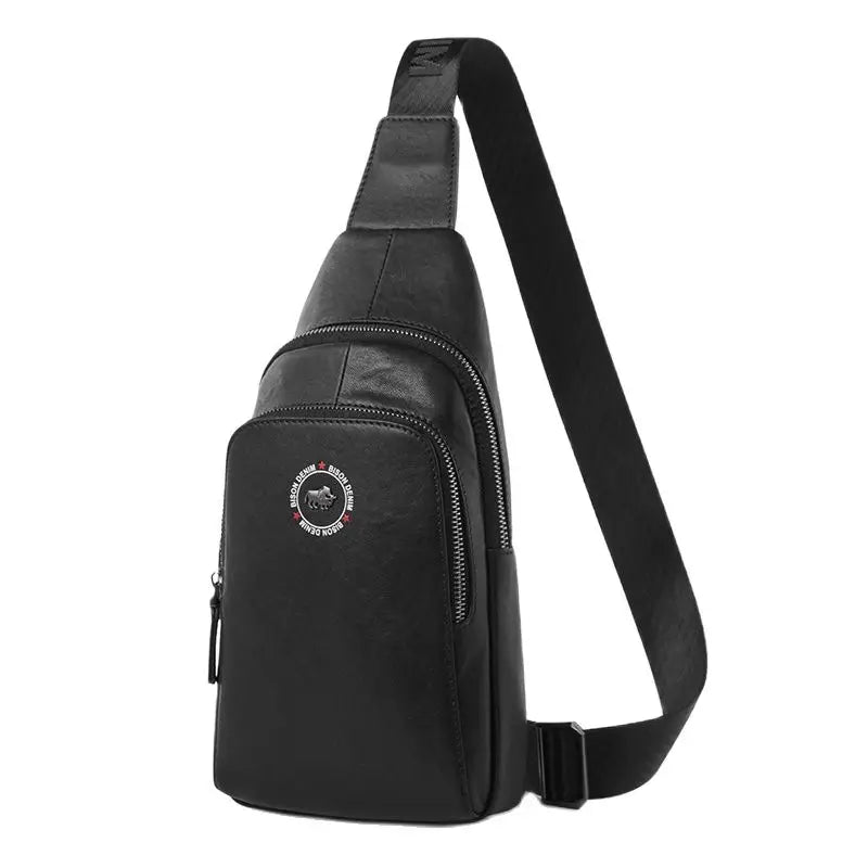 BISON DENIM Fashion Genuine Leather Messenger Bag Men Chest Bag Crossbody Shoulder Bag Male Casual Sling Chest Pack N2666 N20176 Black