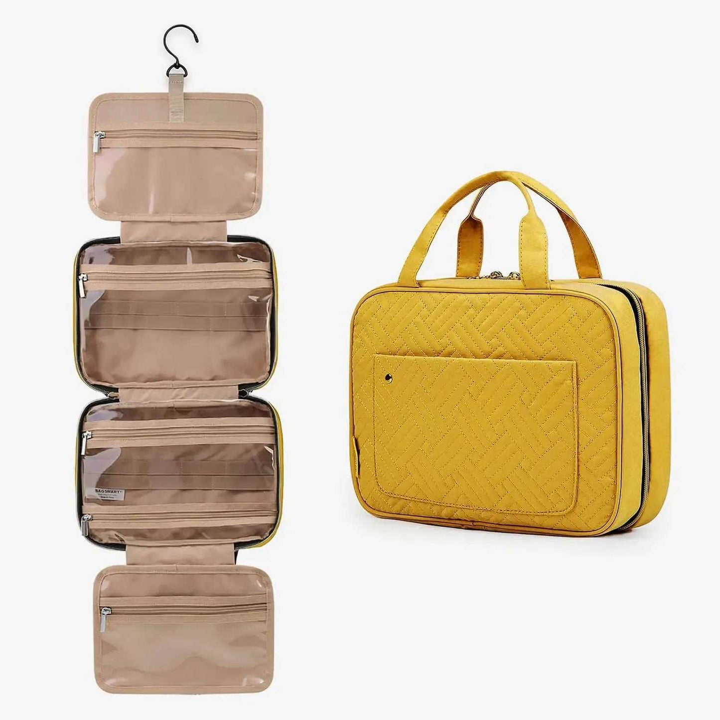 BAGSMART Makeup Cosmetic Bag with Hanging Hook Yellow