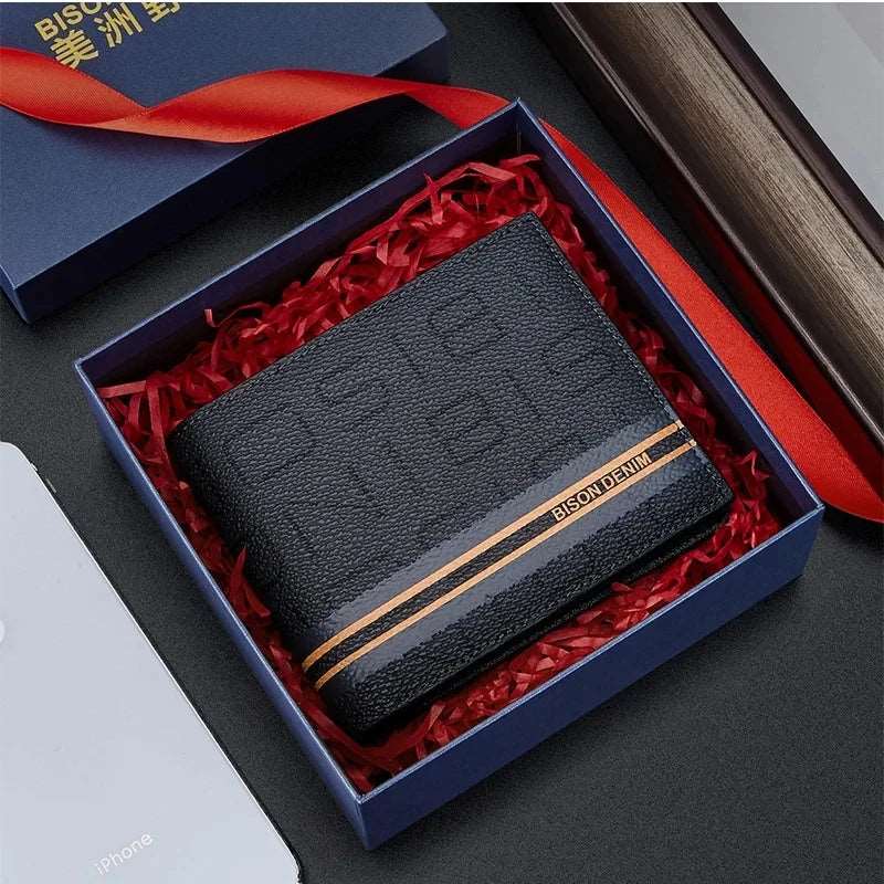 BISON DENIM 100% Genuine Leather Wallet Vintage Designer Card Holder N4527 With Box
