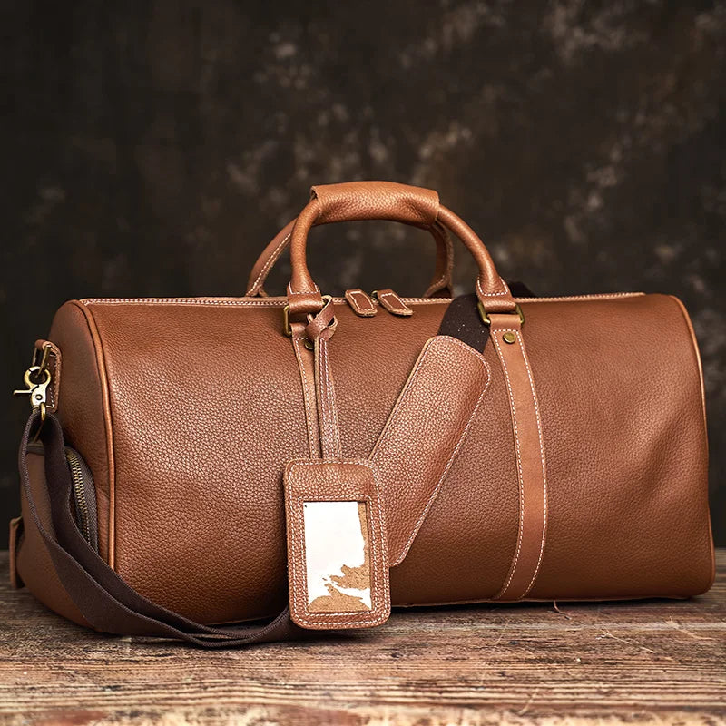 Vintage Men's Travel Bag Genuine Leather 16 Inch Laptop NUPUGOO Brown