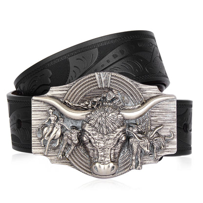 Retro Cowhide Western Cowboy Genuine Leather High Quality Alloy Buckle Belt NK0059A DS050-1BM