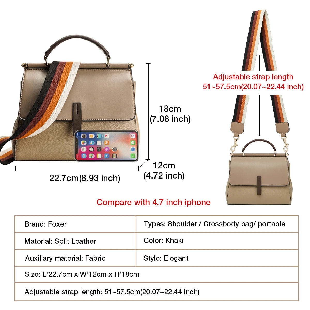 FOXER Split Leather Crossbody Shoulder Bag Office Handbag