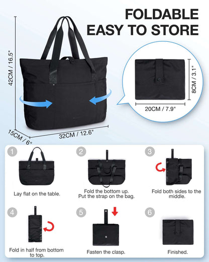 BAGSMART Tote Bag 20L Waterproof Folding Travel Bag With Zipper