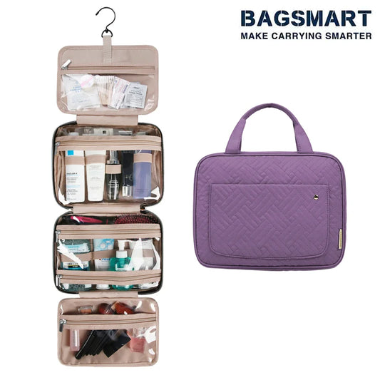 BAGSMART Toiletry Bag Travel Bag with Hanging Hook Waterproof Purple