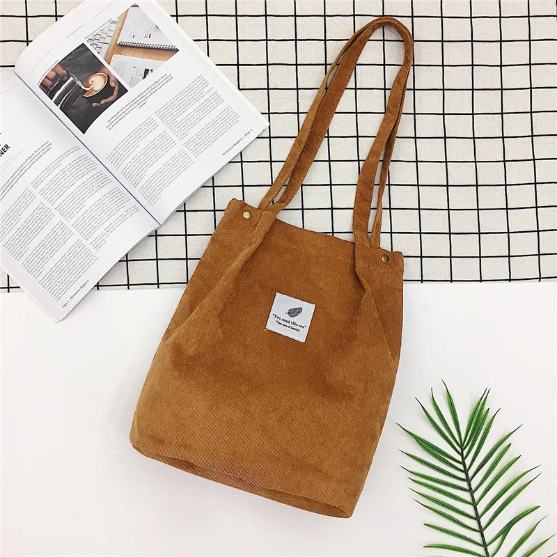 Corduroy Bag for Women Shopper Brown