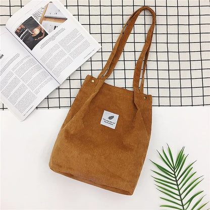 Corduroy Bag for Women Shopper Brown