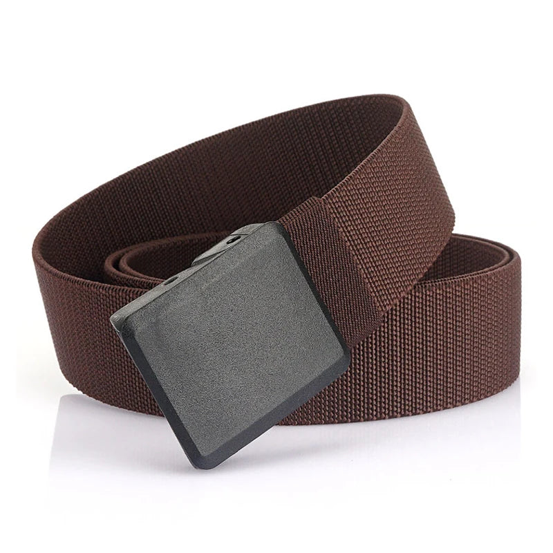 Metal Free Men's Elastic Belt Quick Release Nylon Buckle Brown