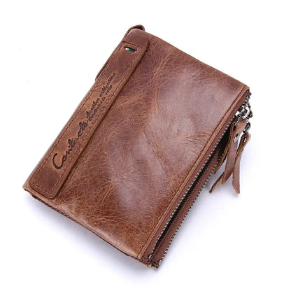 CONTACT'S HOT Genuine Crazy Horse Cowhide Leather Men's Wallet RFID blocking