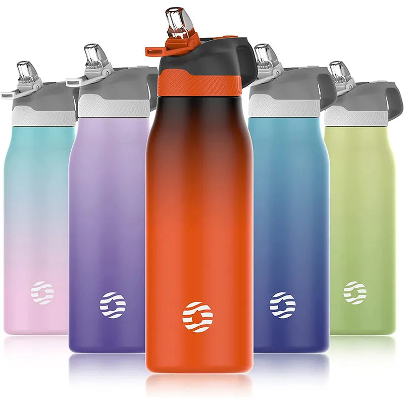 FEIJIAN Insulated Water Bottle with Straw Lid Double Wall Thermos Stainless Steel