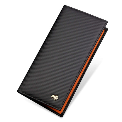 BISON DENIM Genuine Leather Long Wallet Business Men's Black Orange Carbon