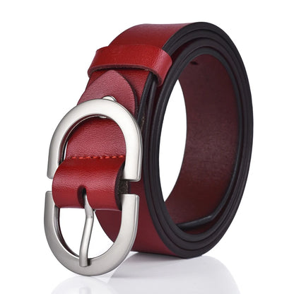 VATLTY Women's Leather Belt 2.8cm Natural Cowhide Silver Alloy Buckle Red