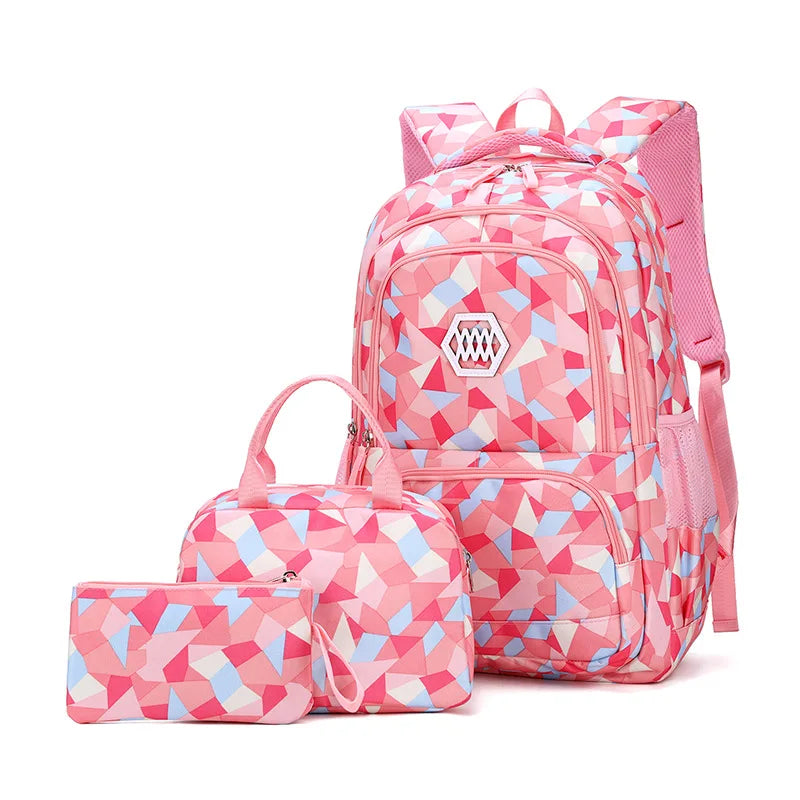 School Backpack Set Waterproof Nylon Pink 1 Set