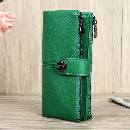 Contact'S Long Genuine Leather Female Wallet - Phone Pocket with AirTag Slot Green