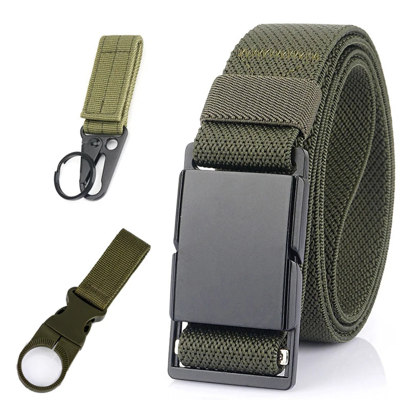 VATLTY 3.4cm Elastic Casual Belt for Men Metal Magnetic Buckle ArmyGreen A 125cm