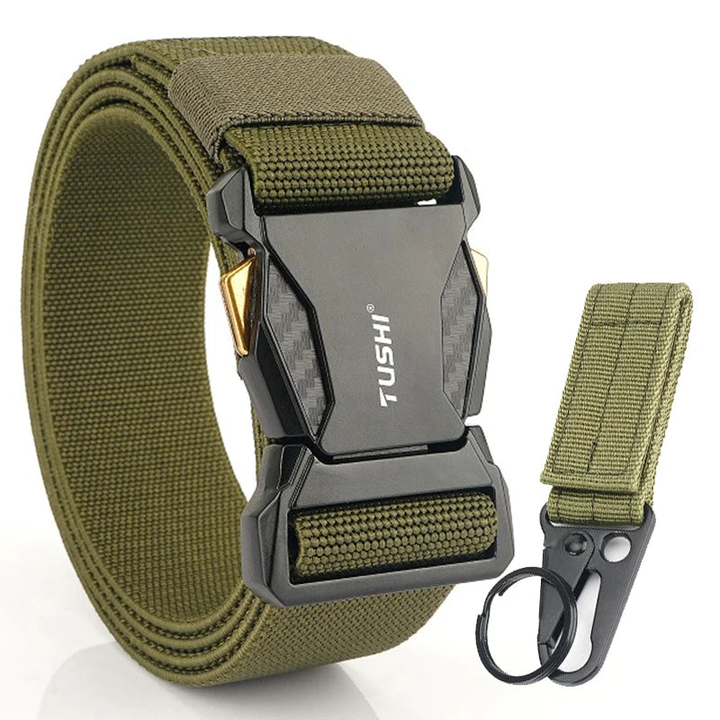 Elastic Belt for Men/Unisex Alloy Buckle Quick Release Carbon Texture ArmyGreen set
