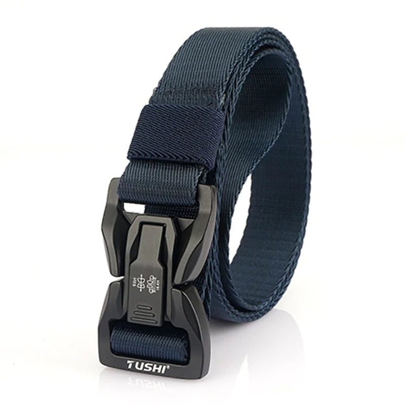 VATLTY New 2.5cm Techwear Hip Hop Nylon Belt Alloy Quick Release Buckle Dark Blue 125cm