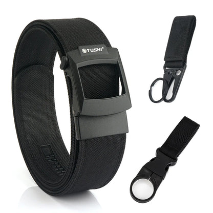 VATLTY 4.3cm Hard Tactical Gun Belt Metal Automatic Buckle Thick Nylon Black set A 120cm