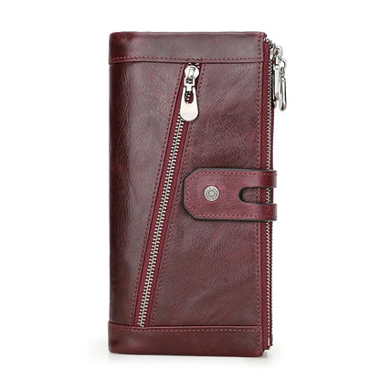 Contact's Women's Fashion Genuine Leather Wallet Card Holder Long Phone Pocket Wine