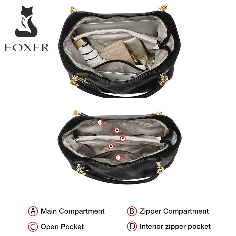 FOXER Brand Women Genuine Cow Leather Shoulder Bag