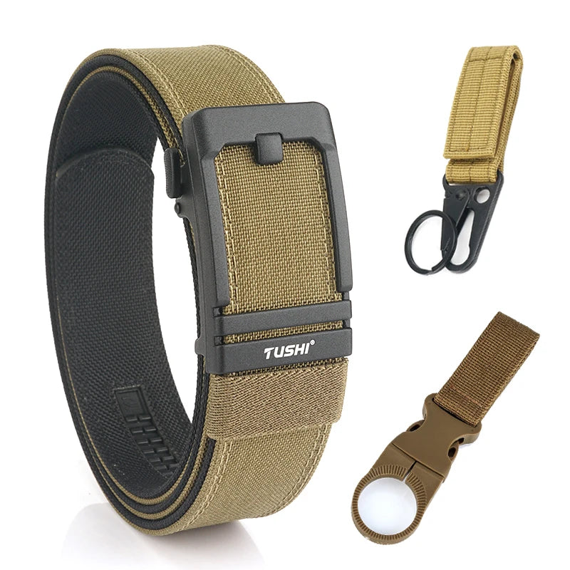 VATLTY New Tactical Pistol Airsoft Belt for Men Metal Automatic Buckle Dark brown set A 120cm