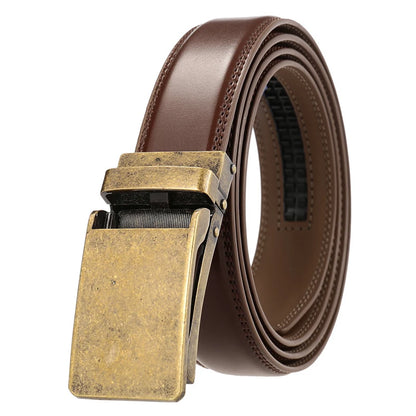 VATLTY Leather Cowhide Belt for Men Alloy Automatic Buckle Vintage copper Brown