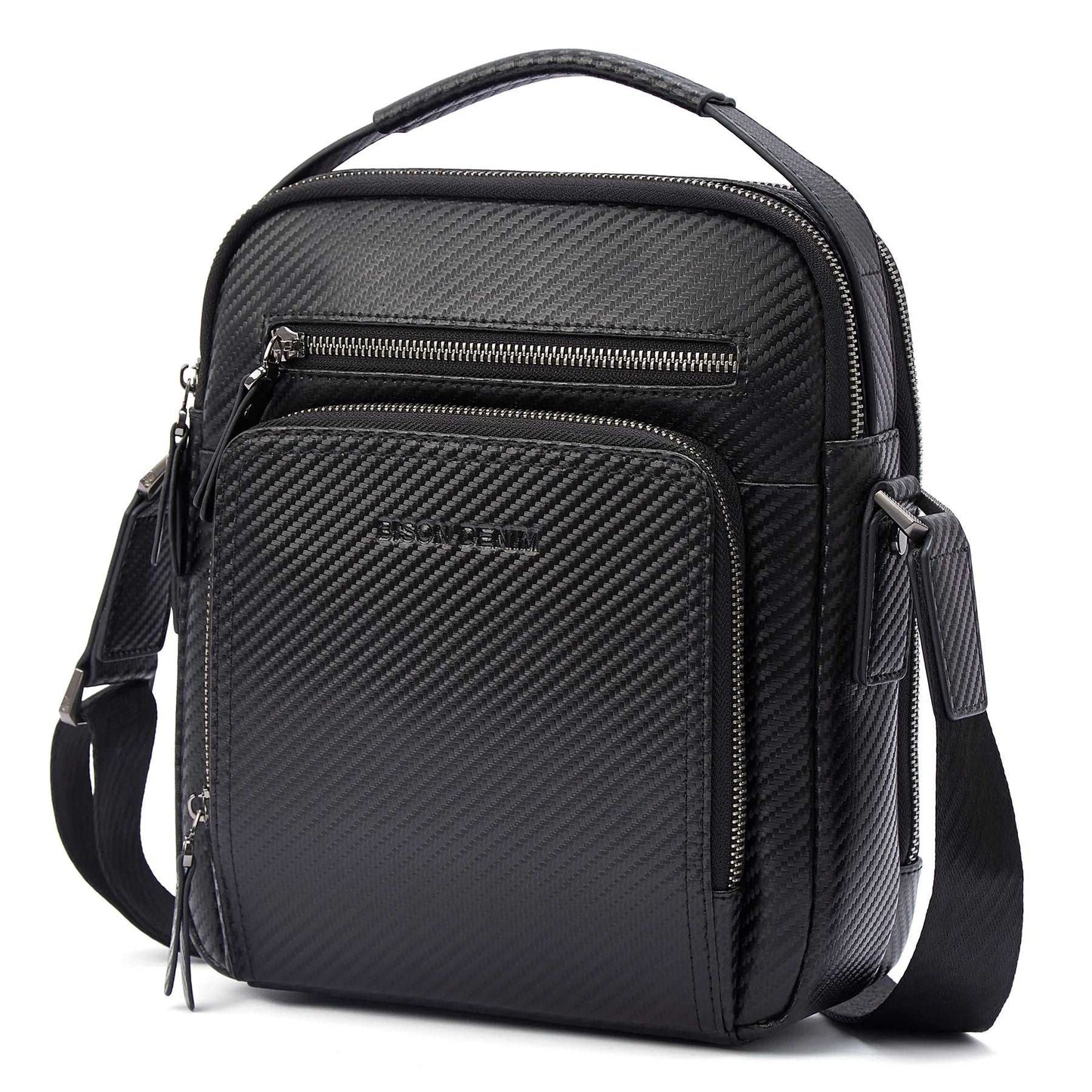 BISON DENIM Carbon Fiber Leather Messenger Bag Carbon Fiber Black CN