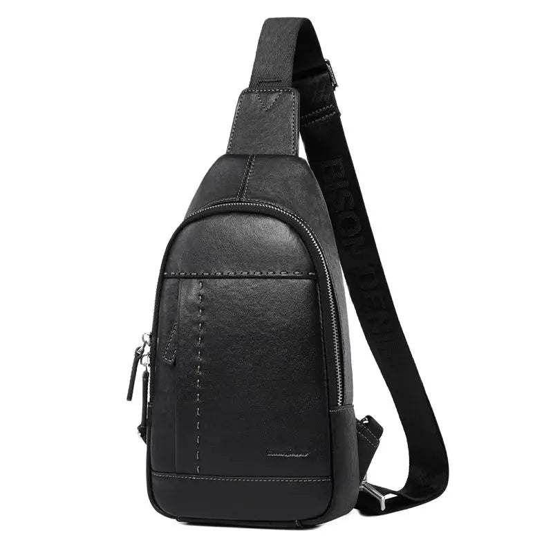 BISON DENIM Fashion Genuine Leather Messenger Bag Men Chest Bag Crossbody Shoulder Bag Male Casual Sling Chest Pack N2666 N2944 Black