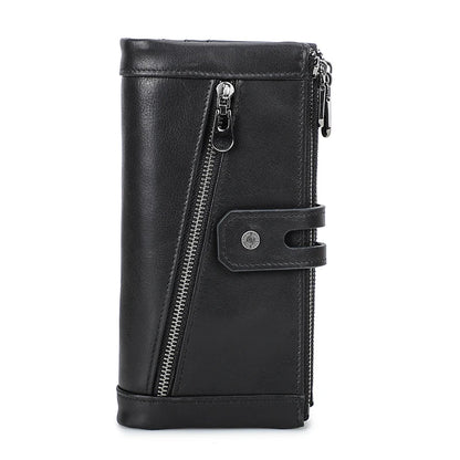 Contact's Women's Fashion Genuine Leather Wallet Card Holder Long Phone Pocket Black