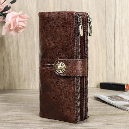 Contact'S Long Genuine Leather Female Wallet - Phone Pocket with AirTag Slot Coffee