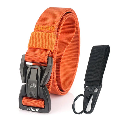 VATLTY 2.5cm Thin Tactical Belt Soft Real Nylon QR Metal Buckle Orange set 1 125cm