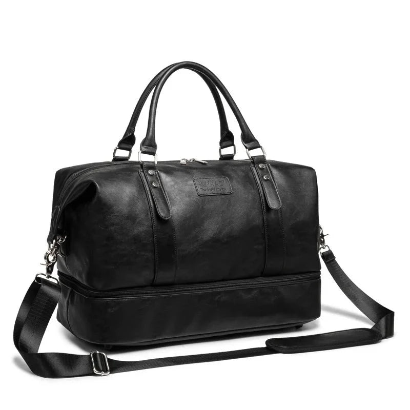 Kinmac Weekender Sports Fitness Yoga Swimming Travel Bag Black PU Leather 46 x 35 x 22 cm
